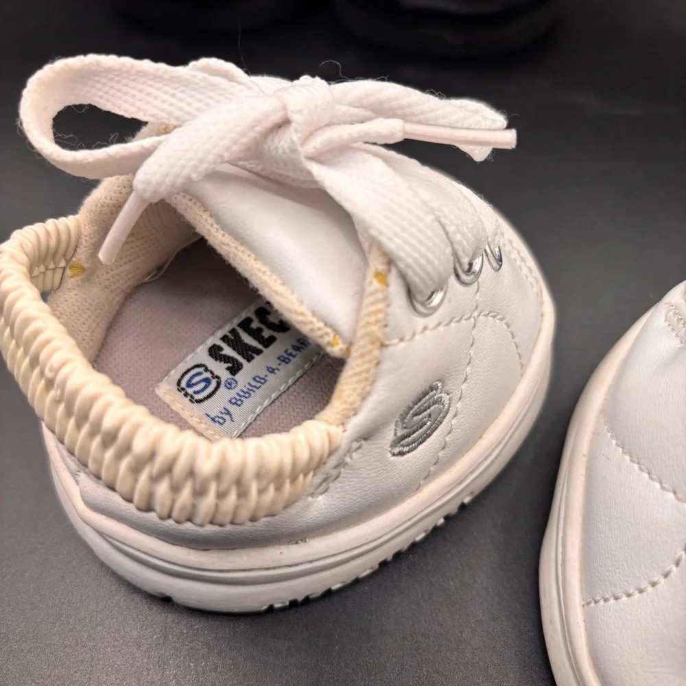 Build A Bear Workshop Sketchers Tennis Shoes‎ White Gold Heart Elastic Back